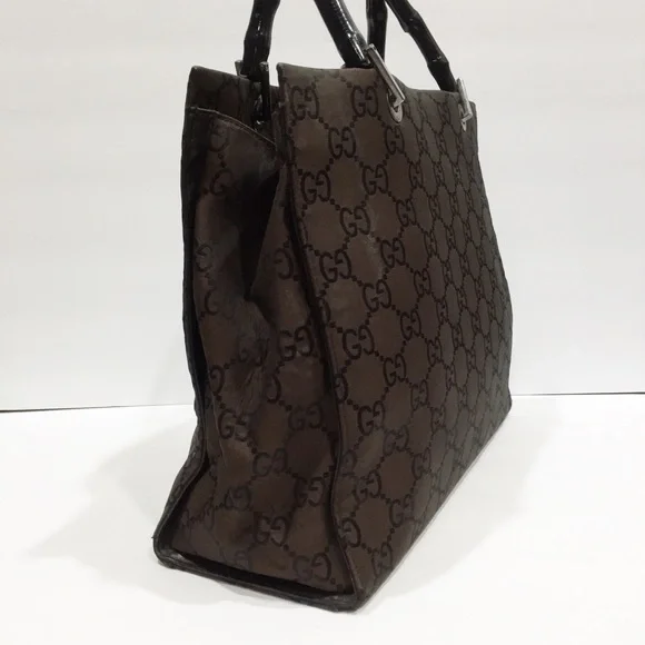 ❤️SOLD❤️Gucci brown and black monogram nylon bamboo handle vintage tote bag - Picture 2 of 14